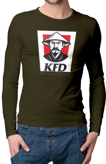Чоловічий лонгслів з принтом "Korea Fried Dog". Бренди, гумор, жартівливі, кфц, літні, прикольні, смішні, фаст-фуд. 2070702