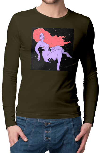 Чоловічий лонгслів з принтом "Фіолетова Дівчина В Чорній Дирі". Дівчина, лапають. 2070702