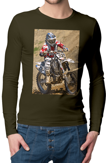 Men`s longsleeve with prints MOTOR RACER. Athlete, moto, motor racer, motorbike, sport. 2070702