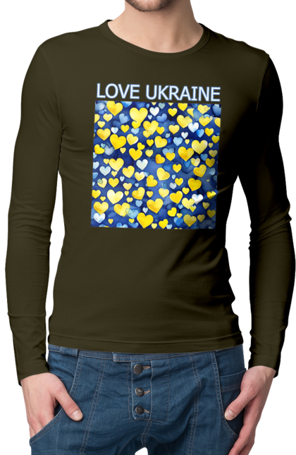 Чоловічий лонгслів з принтом "Люблю Україну". Люблю україну, любов, серце, символи україни, україна, українська символіка. 2070702