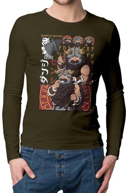 Men's longsleeve with prints Danjon Meshi Senshi. Anime, danjon meshi, dungeon, dwarf, manga, senshi. 2070702