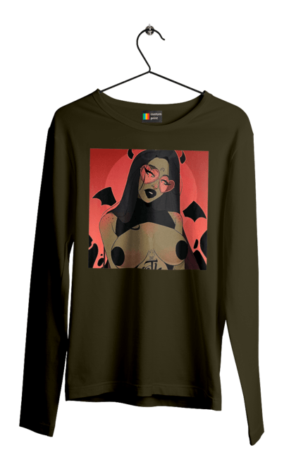 Чоловічий лонгслів з принтом "Диявол З Цицьками". Гола, диявол, сиськи. 2070702