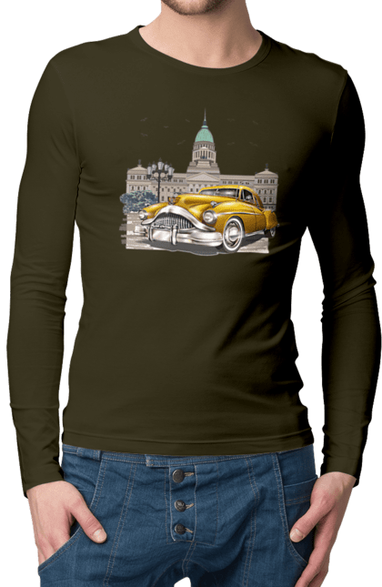 Чоловічий лонгслів з принтом "Автомобіль та архітектура модерн". Автомобіль, архітектура, модерн. 2070702