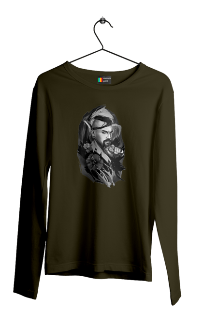 Чоловічий лонгслів з принтом "Козак". Вуса, квітки, козак, пістолет, справжній українець, чуб. 2070702