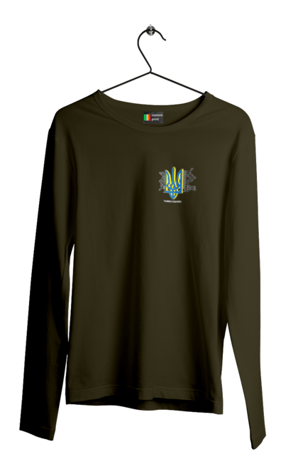 Men`s longsleeve with prints Freedom heart processor. Yellow and blue.. Freedom, heart, patriotic, processor, sarabeevart, to buy, ukraine. 2070702