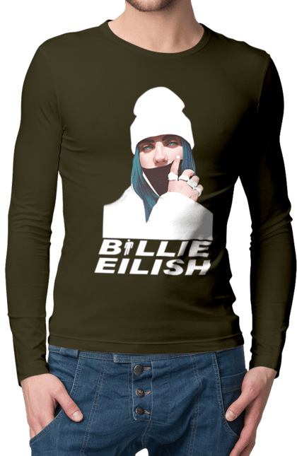 Чоловічий лонгслів з принтом "Біллі Айліш". Біллі айліш, логотип біллі айліш, принт біллі айліш, співачка біллі айліш. 2070702
