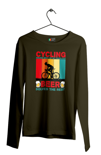 Чоловічий лонгслів з принтом "Cycling Beer". Алкоголь, брутальні, велосипед, веселі, для спортсменів, літні, пиво, спорт, чоловічі. 2070702
