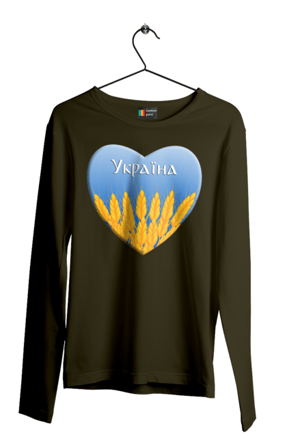 Чоловічий лонгслів з принтом "Серце з колосками Україна". Воля, колоски, небо, перемога, прапор україни, пшениця, серце, символ україни, україна. 2070702