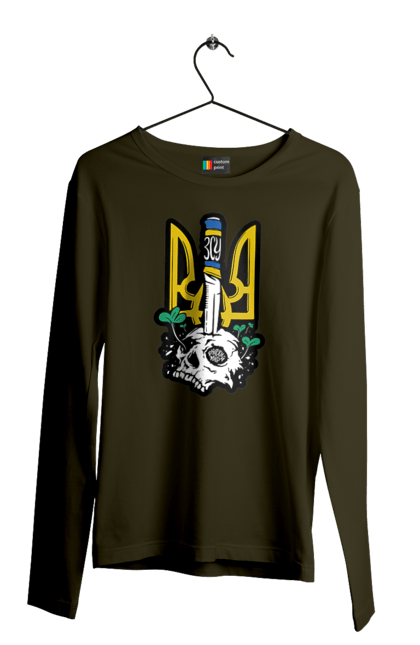 Чоловічий лонгслів з принтом "Герб ЗСУ". Герб, зсу, патріотична, прапор, череп. 2070702
