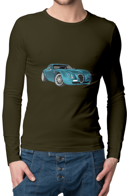 Чоловічий лонгслів з принтом "Авто.7". Авто, блакитний, графіка, ретро авто, фото. 2070702