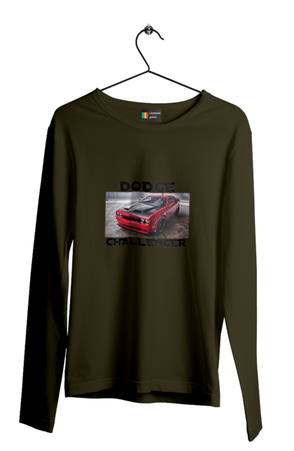 Чоловічий лонгслів з принтом "Додж челенджер". Авто, автомобіль, американська легенда, додж челенджер, класичний автомобіль, культове авто, масл кар, потужний автомобіль. 2070702