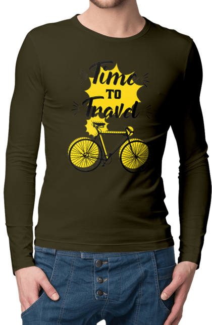 Men`s longsleeve with prints Travel Time, Bicycle. Bicycle, time, travel. 2070702