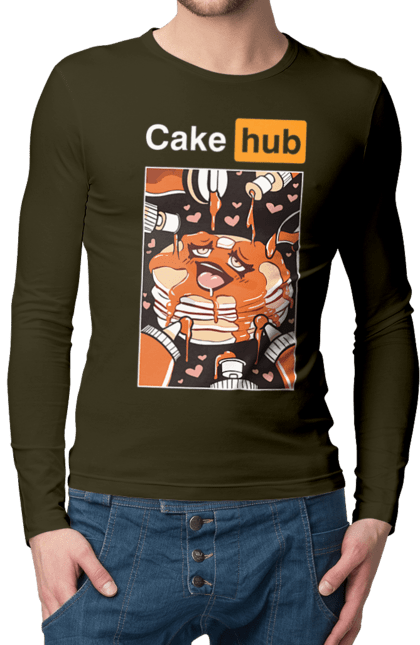Чоловічий лонгслів з принтом "Кейк Хаб". Брутальна, гумор, кейк хаб, порн хаб, прикол. 2070702