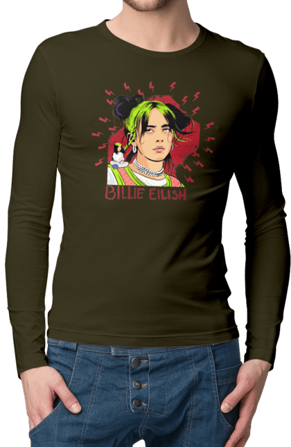Чоловічий лонгслів з принтом "Біллі Айліш". Біллі айліш, логотип біллі айліш, принт біллі айліш, співачка біллі айліш. 2070702