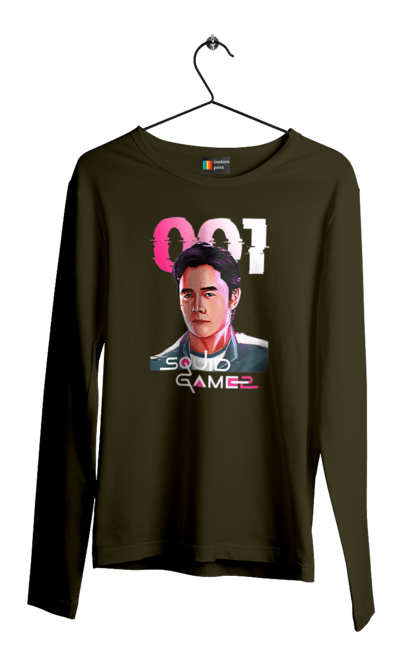 Чоловічий лонгслів з принтом "Гра в кальмара Хван Ін Хо". 001, front man, netflix, squid game, гра в кальмара, гравець 001, нетфлікс, серіал, фронтмен, хван ін хо. 2070702