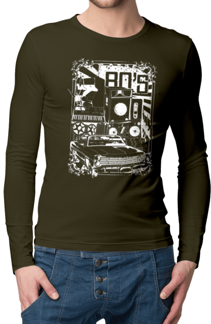 Чоловічий лонгслів з принтом "80 Е, Машина І Музика". 80, 80ті, машина, музика. 2070702
