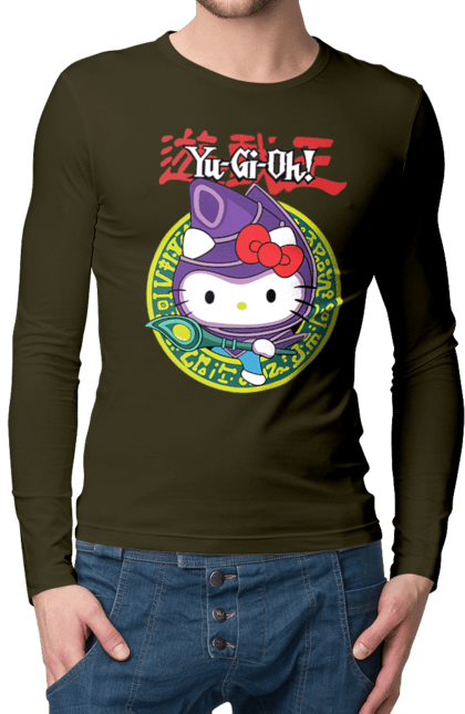 Чоловічій лонгслів з принтом "Yu Gi Oh! Хелло Кітті". Hello kitty, yu gi oh, yu-gi-oh, аніме, бренд, кіт, кошеня, персонаж, хелло кітті. 2070702