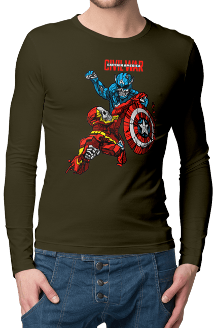 Men's longsleeve with prints Iron Man vs Captain America. Avengers, captain america, civil war, comic, comics, film, iron man, marvel, marvel comics, tony stark. 2070702