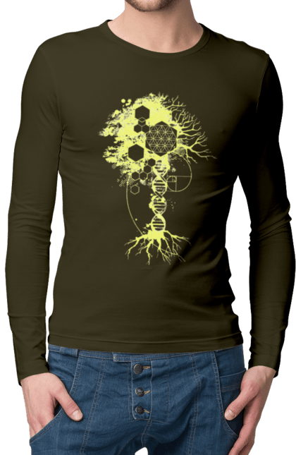 Чоловічий лонгслів з принтом "Древо життя". Божественна суть, ген, дерево життя, днк, макромолекула, мова світобудови, насіння життя, сакральна геометрія, число бога, число фібоначчі. 2070702