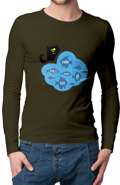 Чоловічий лонгслів з принтом "Кіт програміст". Angular, c, css, html, it, javascript, jquery, php, python, react, svelt, vue, айтишник, айті, гумор, код, кодувати, прогер, програміст, програмісти, ти ж, ти ж програміст, тиж програміст. 2070702