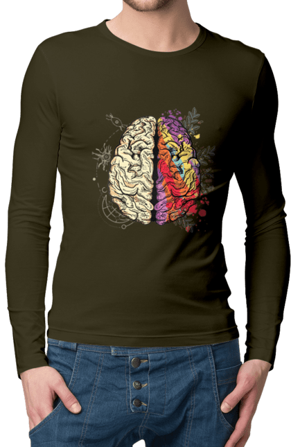 Чоловічий лонгслів з принтом "Творчість та логіка". Бінарний, біткоїн, біткойн, валюта, гроші, крипто, наука, програміст, программист, творчество, техно, хакер, художник, цветной. 2070702