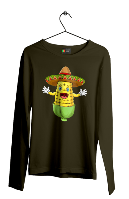 Men`s longsleeve with prints Sombrero Corn. Corn, food, sombrero. 2070702