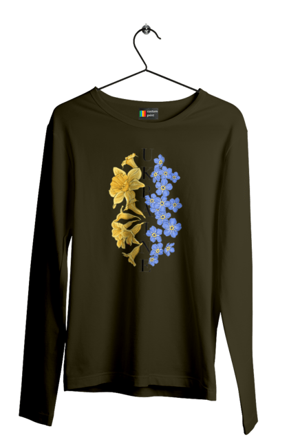 Чоловічий лонгслів з принтом "Ukraine flower 2". Війна, війна в україні, герб україни, люблю україну, патріот, патрон, свобода, україна, я українець. 2070702