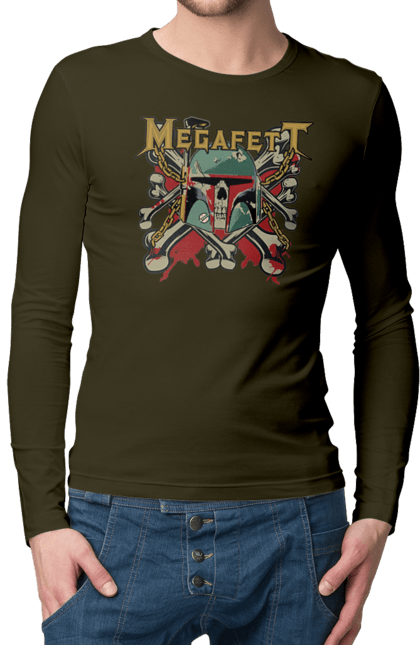 Мужской лонгслив с принтом Megafett. Boba fett, megadeth, megafett, боба фетт, звездные войны, клон, охотник за головами. 2070702