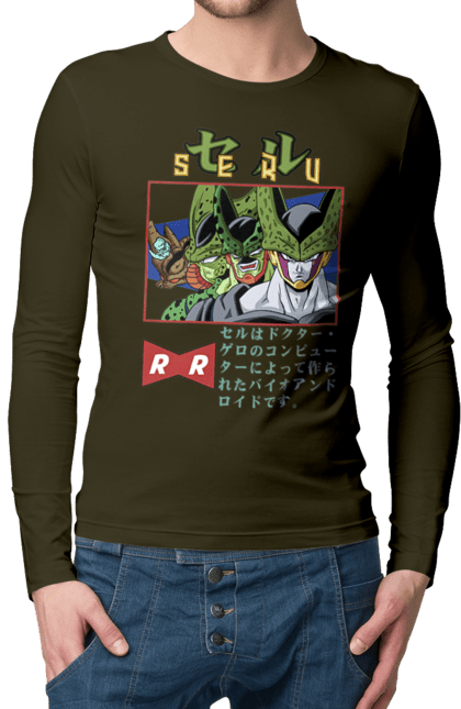 Men's longsleeve with prints Dragon Ball Cell. Anime, cell, dragon ball, goku, manga, tv series, vegeta. 2070702