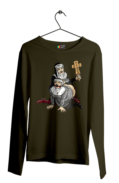 Чоловічий лонгслів з принтом "Монашки БДСМ". Бдсм, крута, модна, молодіжна, плескає по дупі, рок, рольові ігри, черниці бдсм, черницю, черниця. 2070702