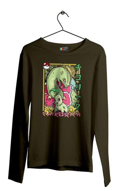 Men's longsleeve with prints Pokemon Chikorita. Anime, chikorita, games, nintendo, pokemon, pokemon go. 2070702