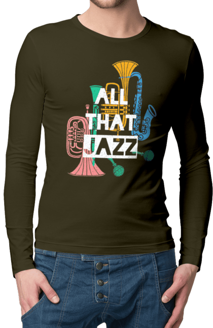 Чоловічій лонгслів з принтом "Тільки джаз". Джаз, люблю джаз, музика, саксофон. futbolka.stylus.ua
