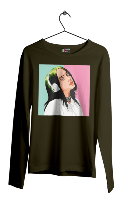 Чоловічий лонгслів з принтом "Billie Eilish". Активістка, біллі айліш, мизукант, права, співачка, тварини. 2070702