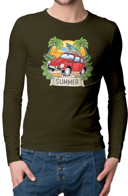 Чоловічий лонгслів з принтом "Літо, Машина І Пальми". Відпочинок, літо, машина, пальми. 2070702