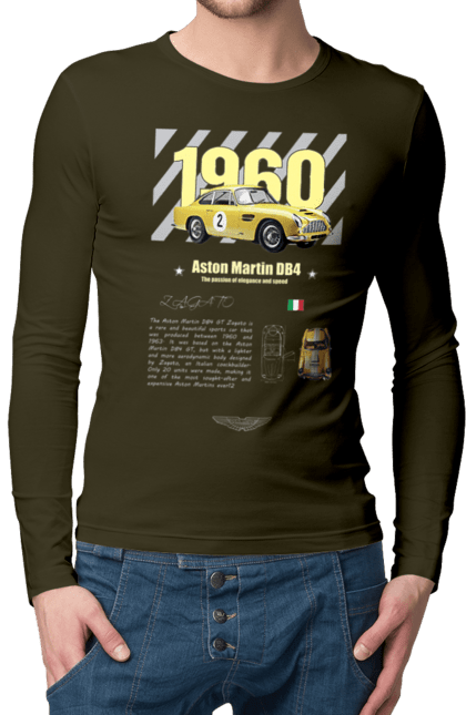 Men's longsleeve with prints Aston Martin DB4. Aston martin, auto, automobile, car, db4, race, sport, sport car. 2070702