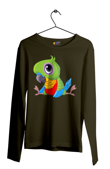 Мужской лонгслив с принтом Попугайчик. Мило, попугай. 2070702