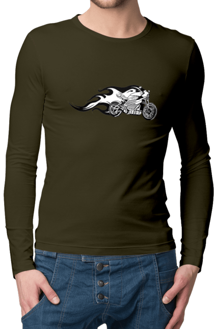 Чоловічий лонгслів з принтом "Мотоцикл Вогонь". Мото, мотоцикл, огонь. 2070702