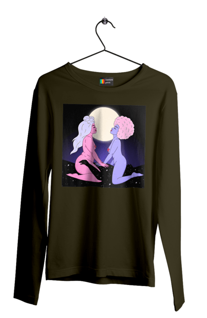 Чоловічий лонгслів з принтом "Дві Інопланетянки І Місяць". Дівчата, зверху, інопланетянки. 2070702