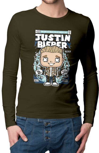 Чоловічій лонгслів з принтом "Justin Bieber". Бібер, джастін, джастін бібер, музика, поп-музика, реп. Funkotee