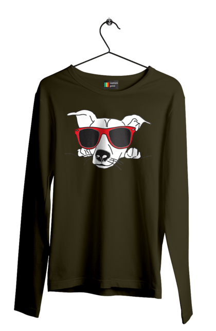 Мужской лонгслив с принтом Собака Выглядывает. Выглядывать, очки, собака. 2070702