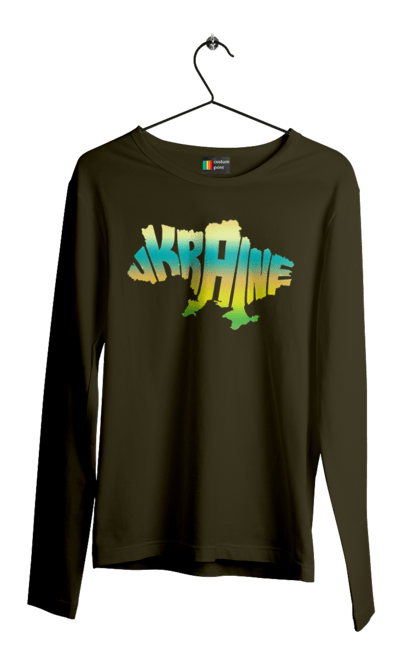 Men`s longsleeve with prints Ukraine silhouette colored. I love ukraine, map of ukraine, silhouette of ukraine, symbol of ukraine, ukraine, ukrainian symbols. 2070702