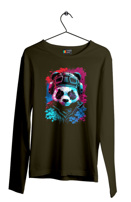 Чоловічий лонгслів з принтом "Панда в VR шолом". Віртуальна реальність, гік, панда, персонаж, шолом. 2070702