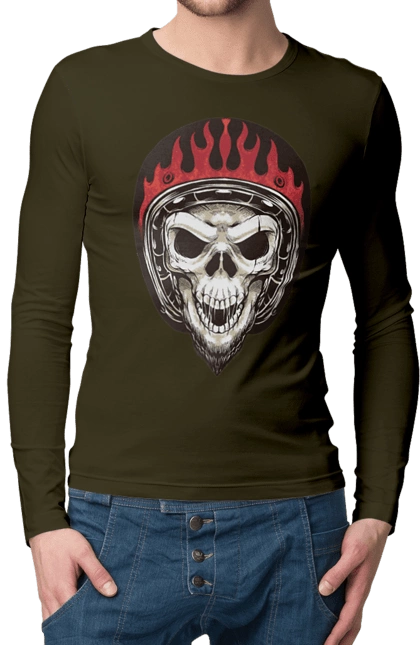 Skull in a motorcycle helmet