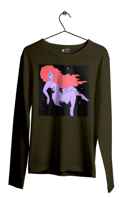 Чоловічий лонгслів з принтом "Фіолетова Дівчина В Чорній Дирі". Дівчина, лапають. 2070702