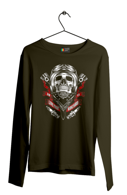 Чоловічий лонгслів з принтом "череп гонщик". Байкер, гонки, мотоцикл, череп. 2070702
