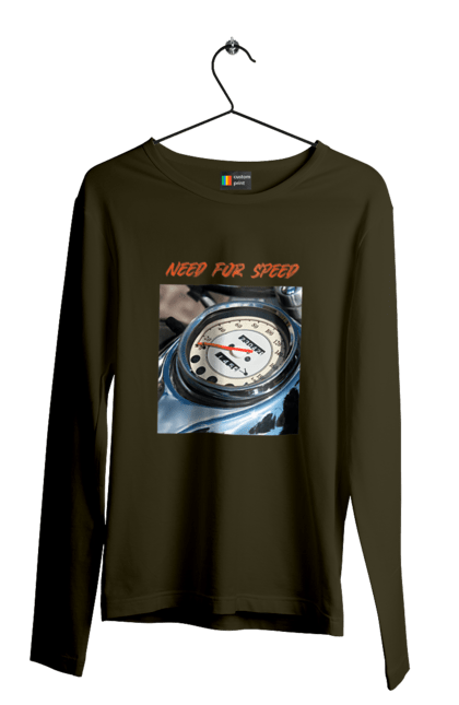 Чоловічий лонгслів з принтом "Мото 3". Байкер, дорогая, мотоцикл, ретро, скорость, спидометр, стиль жизни. 2070702