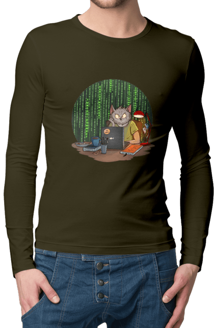 Чоловічий лонгслів з принтом "Кіт програміст". Angular, c, css, html, it, javascript, jquery, php, python, react, svelt, vue, айтишник, айті, гумор, код, кодувати, прогер, програміст, програмісти, ти ж, ти ж програміст, тиж програміст. 2070702