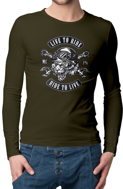 Men`s longsleeve with prints Live To Ride, Tiger. Moped, tiger, to ride. 2070702