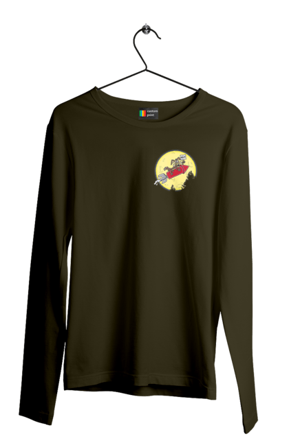 Мужской лонгслив с принтом Хитрый кайот. Антигерой, быстрый и смелый, вайли кайот, веселые мелодии, вилли, злодей, кайот, не чувствует боли, персонаж мультфильма, североамериканский кайот, уайли. 2070702