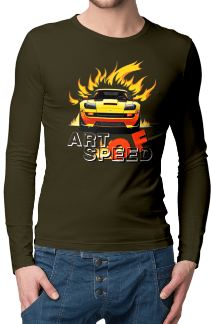 Men`s longsleeve with prints Car on fire. Car, fire, speed, sport car, sports car. 2070702